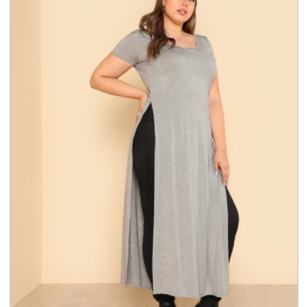 High Slit Side Heathered Longline Top-Plus Size